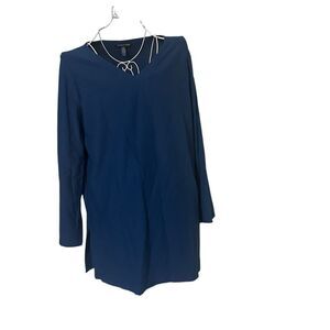 GREAT CONDITION Eileen Fisher V-Neck Tunic Storm Teal Blue Side Slits Size Small